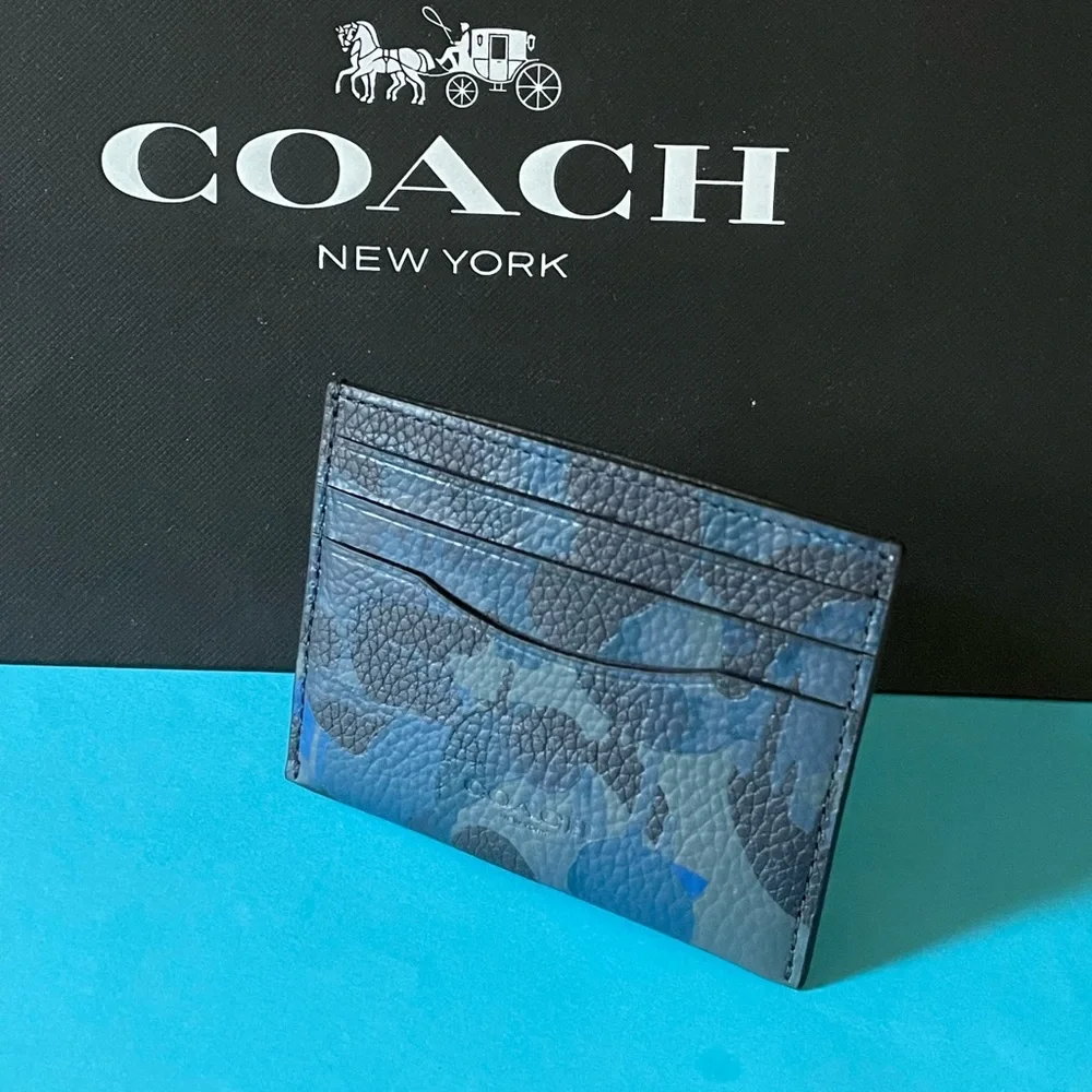 NWT Coach Card Case With Camo Print Blue/Midnight Navy